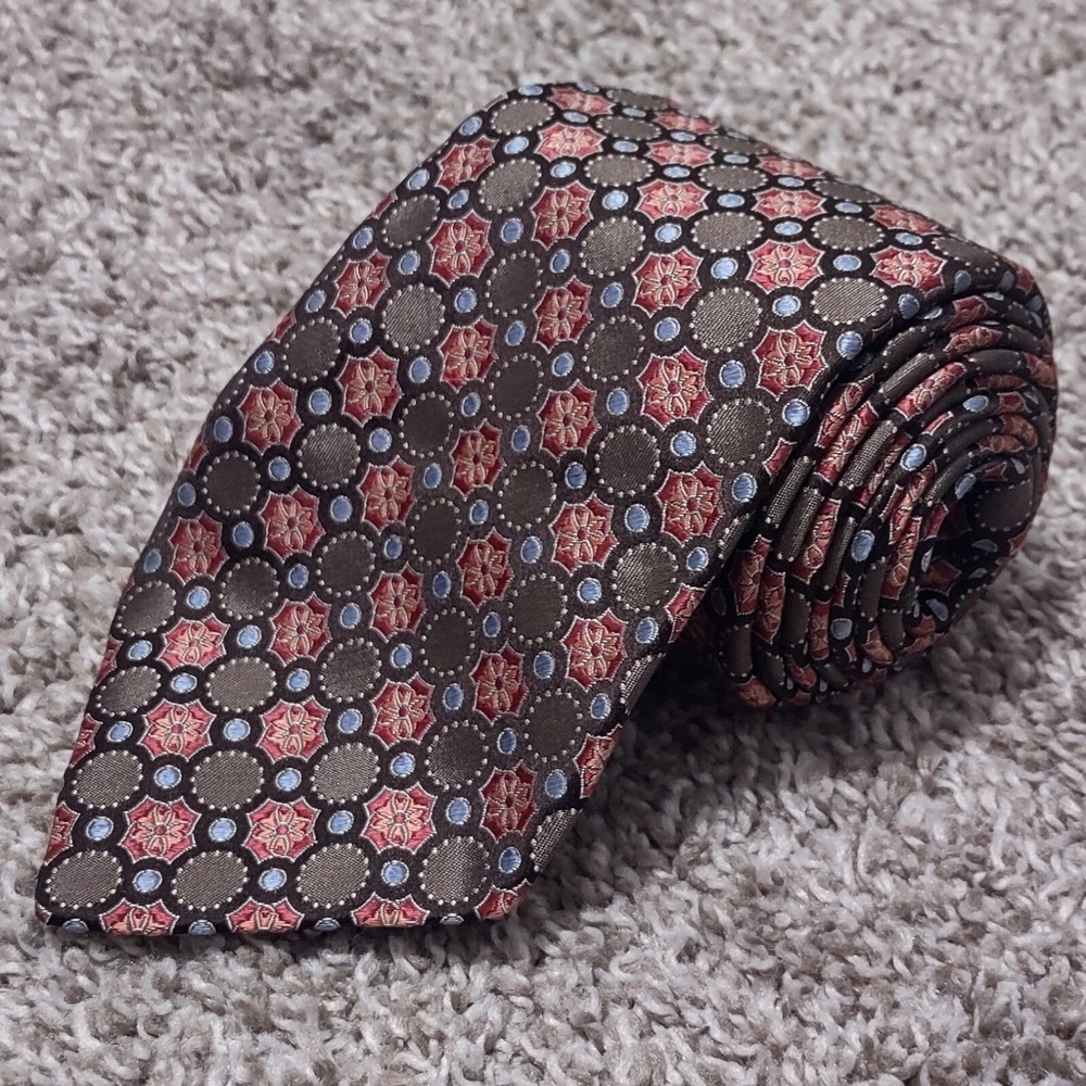 ISAIA NAPOLI Tie 3.75" x 56" Necktie Jacquard Floral Geometric 100% Silk Italy